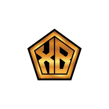 XB logosu, izole arkaplan, altın geometrik şekil biçimi, altın ve altın monograma sahip geometrik altın şekil tasarımı ile ilk monogram