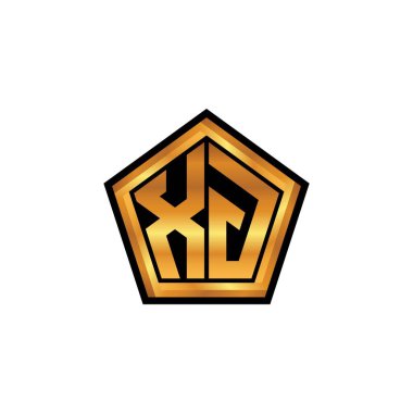 Yalıtılmış arkaplan, altın geometrik şekil, altın geometrik şekil, altın ve altın monogram ile geometrik altın şekil tasarımlı XG logosu
