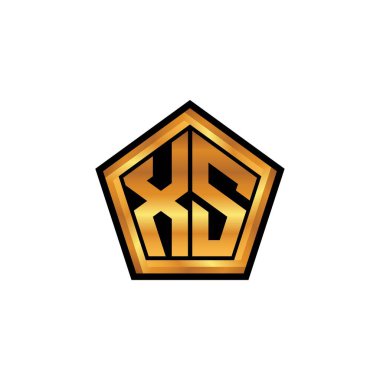 XS logosu, izole arka planda geometrik altın şekil tasarımı, altın geometrik şekil, altın ve altın monogram ile ilk monogram