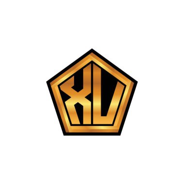 Yalıtılmış arka plan, altın geometrik şekil, altın geometrik şekil, altın ve altın monograma sahip XU ilk monogramı