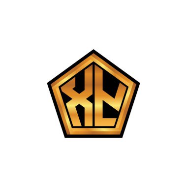 Yalıtılmış arka plan, altın geometrik şekil, altın geometrik şekil, altın ve altın monograma sahip XY logosu
