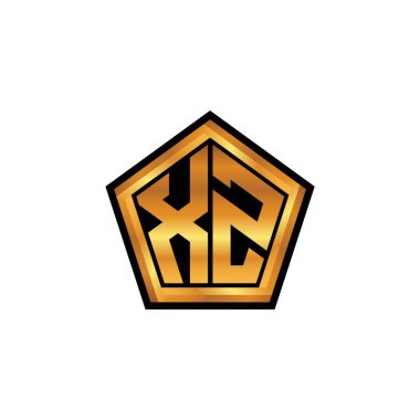 XZ logosu, izole arkaplan, altın geometrik şekil biçimi, altın ve altın monograma sahip geometrik altın şekil tasarımı ile ilk monogram