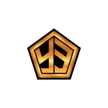 YE logosu, izole arka planda geometrik altın şekilli tasarım, altın geometrik şekil, altın ve altın monogram içeren ilk monogram