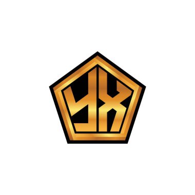 YX logosu, izole arkaplanda geometrik altın şekil tasarımı, altın geometrik şekil, altın ve altın monogram içeren ilk monogram
