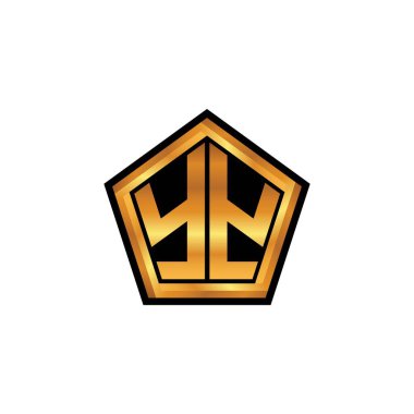 YY logosu, izole arkaplan, altın geometrik şekil, altın ve altın monogram ile geometrik altın şekilli tasarım ile ilk monogram
