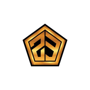 ZE logosu, izole arka planda geometrik altın şekilli tasarım, altın geometrik şekil, altın ve altın monogram ile ilk monogram