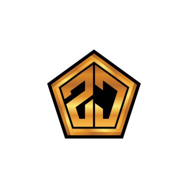 ZC logosu, izole arka planda geometrik altın şekil tasarımı, altın geometrik şekil, altın ve altın monogram içeren ilk monogram