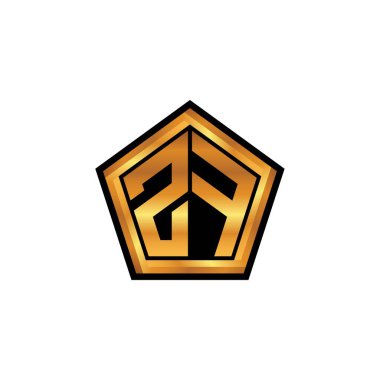 İzole arka planda geometrik altın şekil tasarımı, altın geometrik şekil stili, altın ve altın monogramZG logosu ile ilk monogram geometrik altın şekil tasarımı, izole arkaplanda, altın geometrik geometrik sha