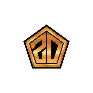 ZO logosu, izole arkaplan, altın geometrik şekil biçimi, altın ve altın monograma sahip geometrik altın şekilli.