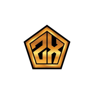 ZX logosu, izole arka planda geometrik altın şekil tasarımı, altın geometrik şekil, altın ve altın monogram içeren ilk monogram.