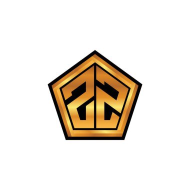 ZZ logosu, izole arka planda geometrik altın şekilli tasarım, altın geometrik şekil, altın ve altın monogram içeren ilk monogram