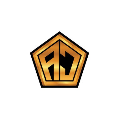 İzole arka plan, altın geometrik şekil, altın geometrik şekil, altın ve altın monogram geometrik tasarımı ile AC ilk monogram