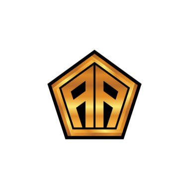 İzole arkaplan, altın geometrik şekil, altın geometrik şekil, altın ve altın monogram ile Geometrik altın şekil tasarımlı AA logosu