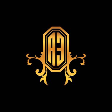 Modern geometrik altın stil tasarımlı AE monogram logo harfi. Logo süsü, klasik monogram altın, süslemeli logo harfi.