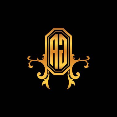 Modern geometrik altın stil tasarımlı AG Monogram logo harfi. Logo süsü, klasik monogram altın, süslemeli logo harfi.