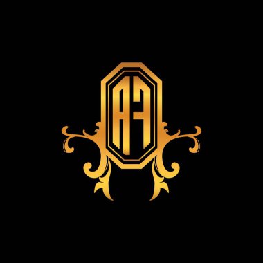 Modern geometrik altın stil tasarımlı AF Monogram logo harfi. Logo süsü, klasik monogram altın, süslemeli logo harfi.