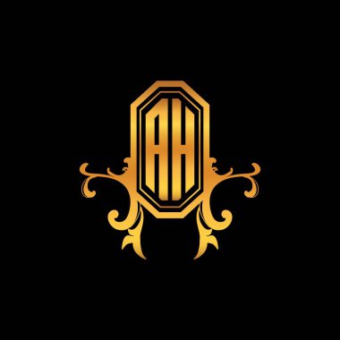 AH Monogram logo harfi modern geometrik altın stil tasarımı. Logo süsü, klasik monogram altın, süslemeli logo harfi.