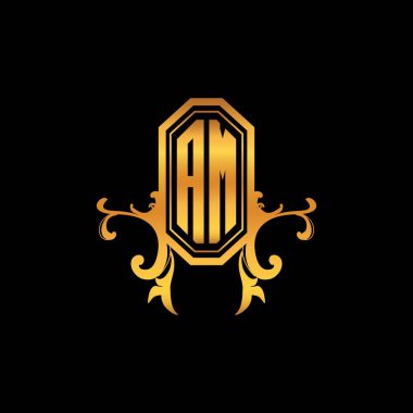 AM Monogram logo harfi modern geometrik altın stil tasarımı. Logo süsü, klasik monogram altın, süslemeli logo harfi.