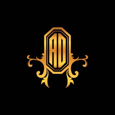 Modern geometrik altın stil tasarımlı AO Monogram logo harfi. Logo süsü, klasik monogram altın, süslemeli logo harfi.