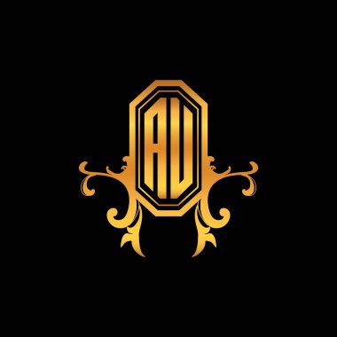 Modern geometrik altın stil tasarımlı AU Monogram logo harfi. Logo süsü, klasik monogram altın, süslemeli logo harfi.