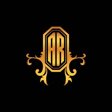 AR Monogram logo harfi modern geometrik altın stil tasarımı. Logo süsü, klasik monogram altın, süslemeli logo harfi.