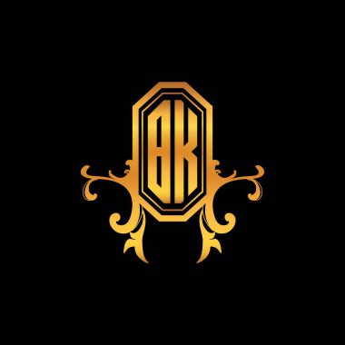 Modern geometrik altın stil tasarımlı BK Monogram logo harfi. Logo süsü, klasik monogram altın, süslemeli logo harfi.