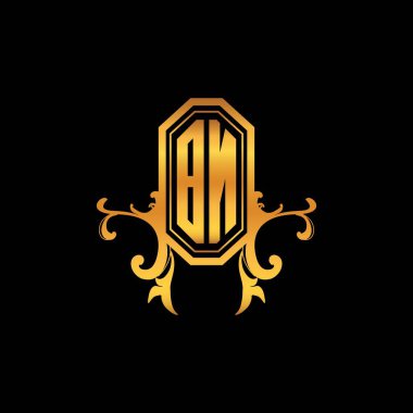 Modern geometrik altın stil tasarımlı BN Monogram logo harfi. Logo süsü, klasik monogram altın, süslemeli logo harfi.