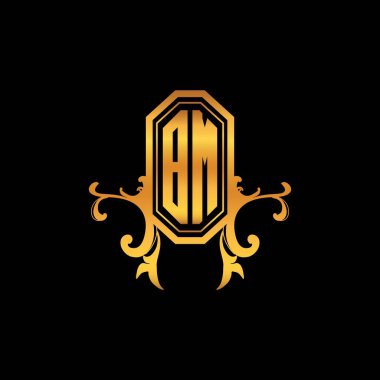 BM Monogram logo harfi modern geometrik altın stil tasarımı. Logo süsü, klasik monogram altın, süslemeli logo harfi.