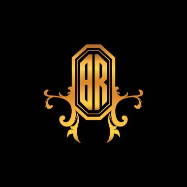 Modern geometrik altın stil tasarımlı BR Monogram logo harfi. Logo süsü, klasik monogram altın, süslemeli logo harfi.