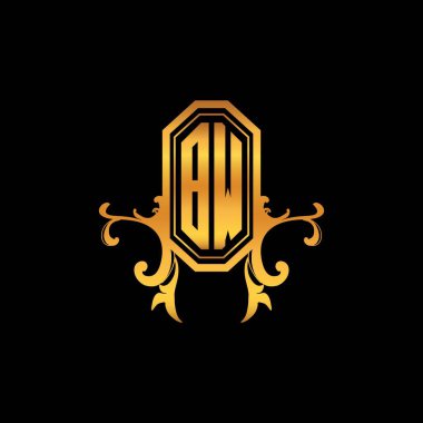 Modern geometrik altın stil tasarımlı BW Monogram logo harfi. Logo süsü, klasik monogram altın, süslemeli logo harfi.