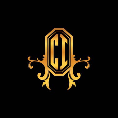 Modern geometrik altın stil tasarımlı CI Monogram logo harfi. Logo süsü, klasik monogram altın, süslemeli logo harfi.