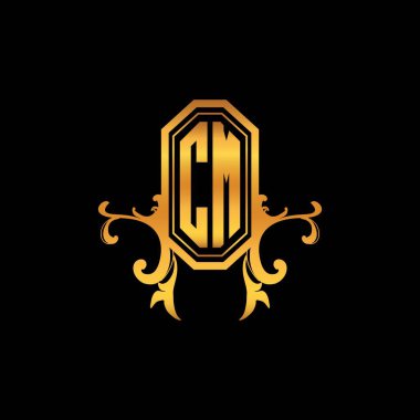 Modern geometrik altın stil tasarımlı CM Monogram logo harfi. Logo süsü, klasik monogram altın, süslemeli logo harfi.