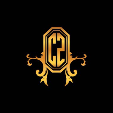 Modern geometrik altın stil tasarımlı CZ Monogram logo harfi. Logo süsü, klasik monogram altın, süslemeli logo harfi.