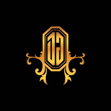 Modern geometrik altın stil tasarımlı DG Monogram logo harfi. Logo süsü, klasik monogram altın, süslemeli logo harfi.