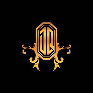 Modern geometrik altın stil tasarımlı DQ Monogram logo harfi. Logo süsü, klasik monogram altın, süslemeli logo harfi.