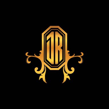 Modern geometrik altın stil tasarımlı DR Monogram logo harfi. Logo süsü, klasik monogram altın, süslemeli logo harfi.