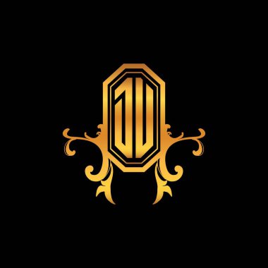 Modern geometrik altın stil tasarımlı DU Monogram logo harfi. Logo süsü, klasik monogram altın, süslemeli logo harfi.
