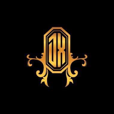 Modern geometrik altın stil tasarımlı DX Monogram logo harfi. Logo süsü, klasik monogram altın, süslemeli logo harfi.