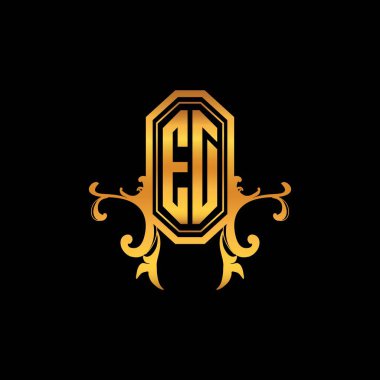 Modern geometrik altın stil tasarımlı ED monogram logo harfi. Logo süsü, klasik monogram altın, süslemeli logo harfi.