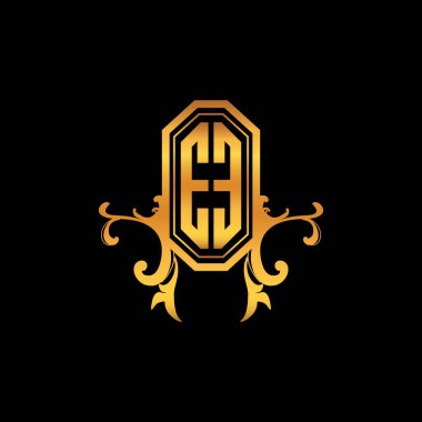 Modern geometrik altın stil tasarımlı EE Monogram logo harfi. Logo süsü, klasik monogram altın, süslemeli logo harfi.