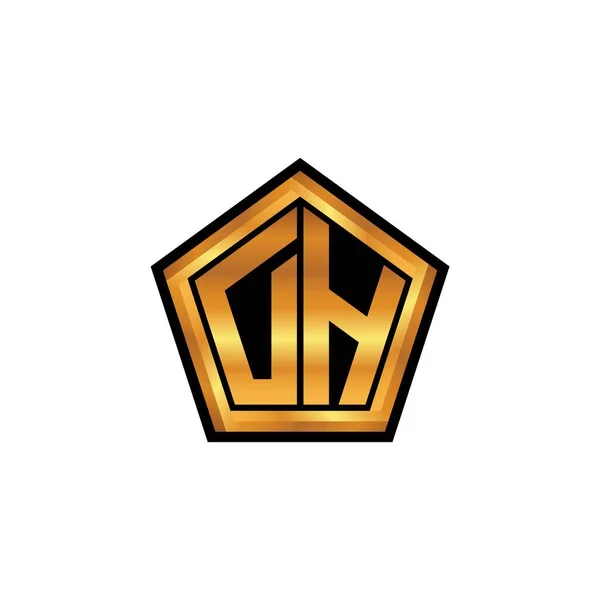 Początkowy Monogram Logo Geometrycznym Wzorem Złotego Kształtu Odosobnionym Tle Złotym — Wektor stockowy