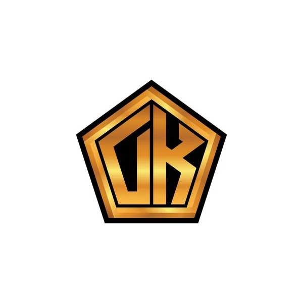 Początkowy Monogram Logo Geometrycznym Wzorem Złotego Kształtu Odosobnionym Tle Złotym — Wektor stockowy