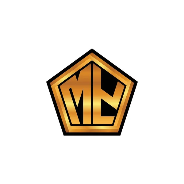 Mijn Logo Eerste Monogram Met Geometrische Gouden Vorm Ontwerp Geïsoleerde — Stockvector