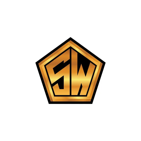 Wstępny Monogram Logo Geometrycznym Złotym Kształtem Odosobnionym Tle Złotym Geometrycznym — Wektor stockowy