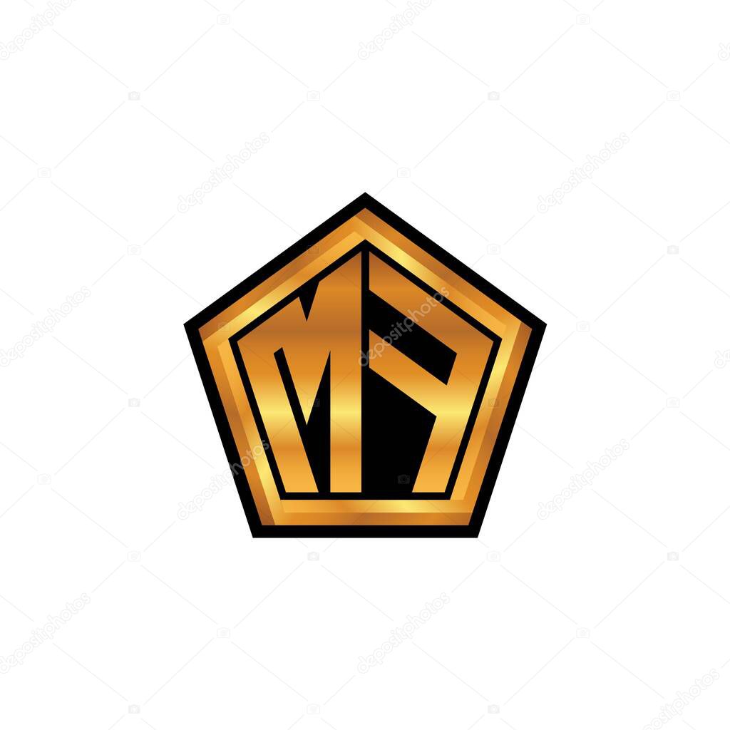 MF logo initial monogram with geometric golden shape style design in isolated background, gold geometric shape style, gold and golden monogram