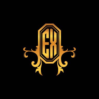 Modern geometrik altın stil tasarımlı EX Monogram logo harfi. Logo süsü, klasik monogram altın, süslemeli logo harfi.