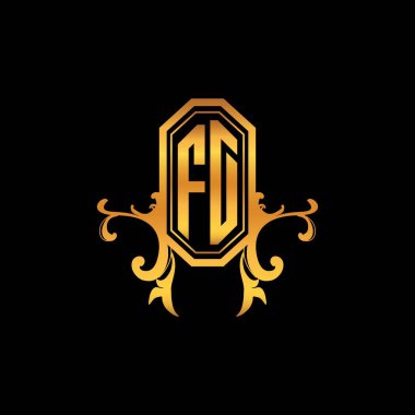 Modern geometrik altın stil tasarımlı FD Monogram logo harfi. Logo süsü, klasik monogram altın, süslemeli logo harfi.