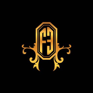FE Monogram logo harfi modern geometrik altın stil tasarımı. Logo süsü, klasik monogram altın, süslemeli logo harfi.