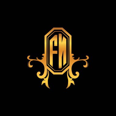 Modern geometrik altın stil tasarımlı FN Monogram logo harfi. Logo süsü, klasik monogram altın, süslemeli logo harfi.