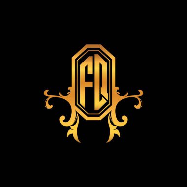 Modern geometrik altın stil tasarımlı FQ Monogram logo harfi. Logo süsü, klasik monogram altın, süslemeli logo harfi.